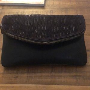 Aldo Black rhinestone clutch duo opening